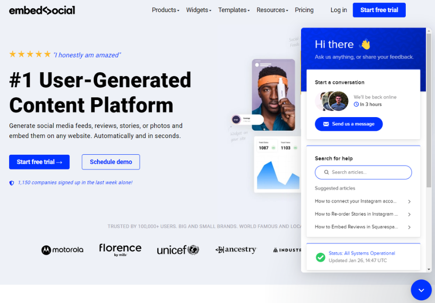 P&aacute;gina de inicio de EmbedSocial