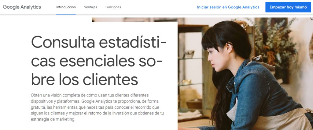 P&aacute;gina de inicio de Google Analytics