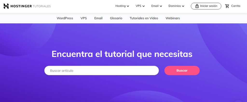 P&aacute;gina de tutoriales de Hostinger