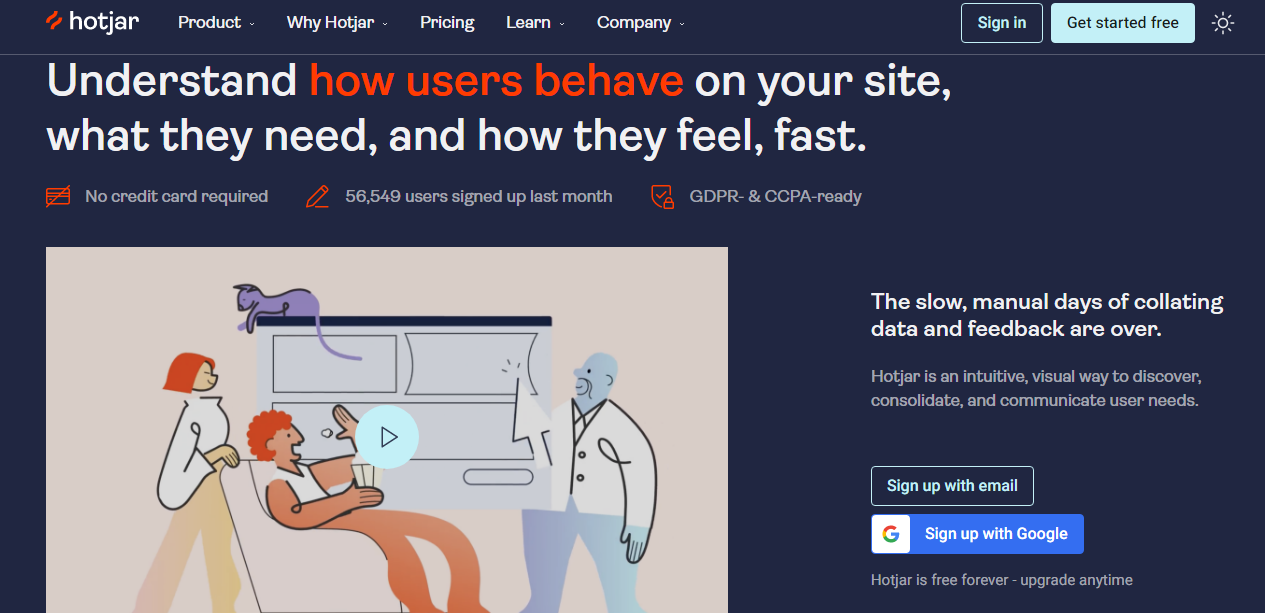 P&aacute;gina de inicio de Hotjar