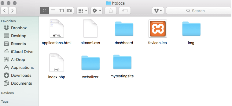 Visualizaci&oacute;n de la carpeta htdocs