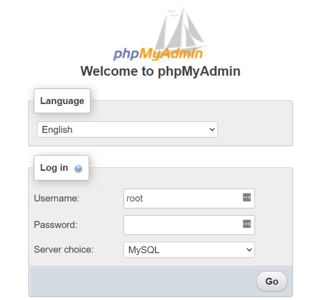 P&aacute;gina de inicio de phpMyAdmin