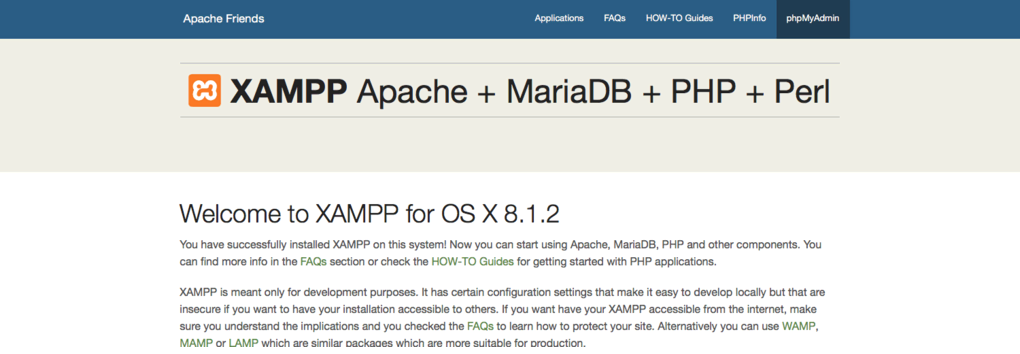 Opci&oacute;n phpMyAdmin en la p&aacute;gina de informaci&oacute;n de XAMPP