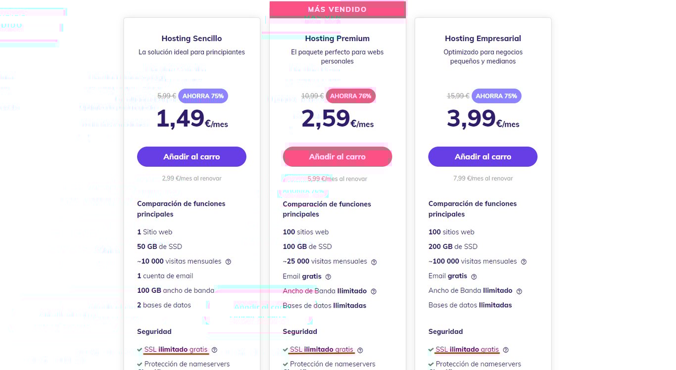 SSL ilimitado gratis en los planes de Hostinger.