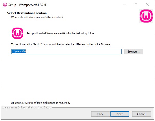 Ventana para elegir el destino o carpeta donde se guardar&aacute; WampServer