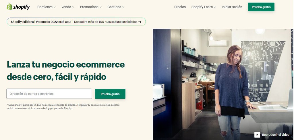 P&aacute;gina web principal de Shopify