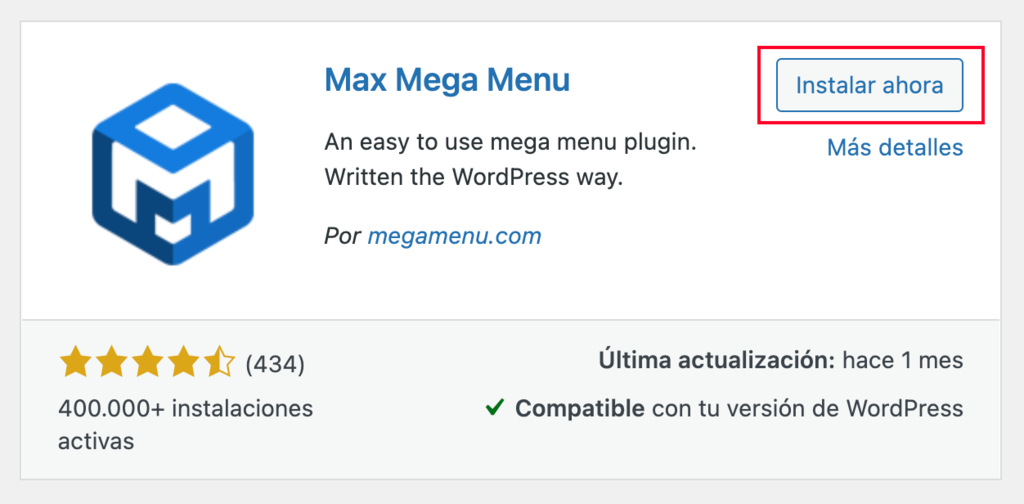 Instalar plugin Max Mega Menu