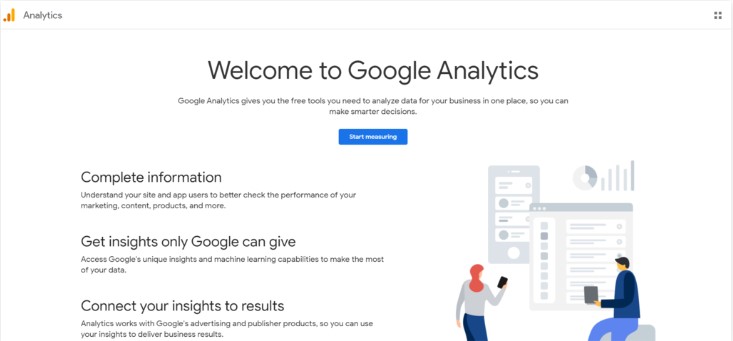 P&aacute;gina de inicio de Google Analytics