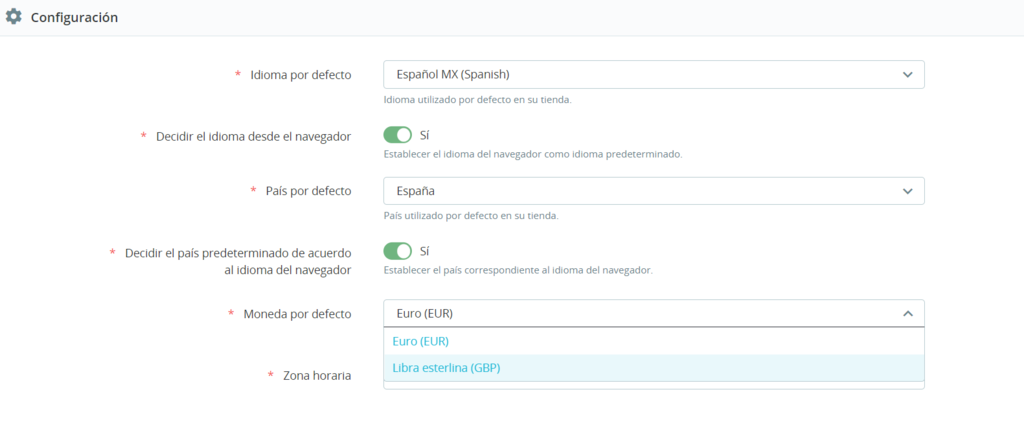 Establecer nueva moneda por defecto en PrestaShop