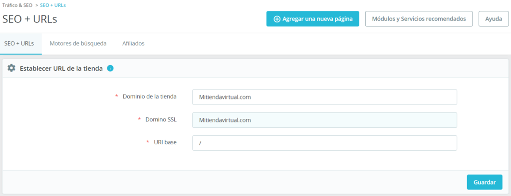 Establecer Dominio de la tienda en PrestaShop