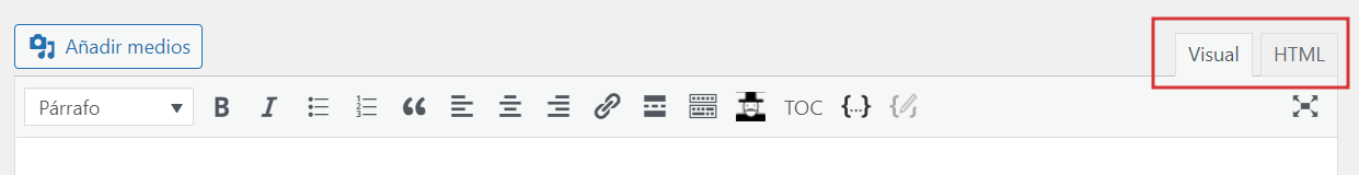 Cambiar entre editores en el editor cl&aacute;sico de WordPress