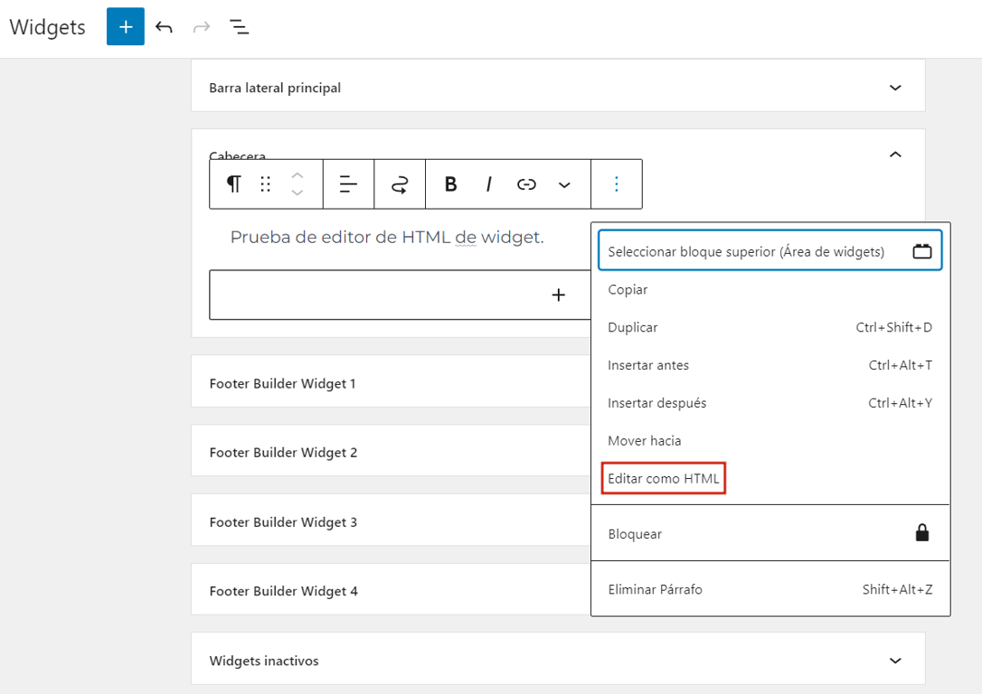 Editar HTML en el widget Cabecera