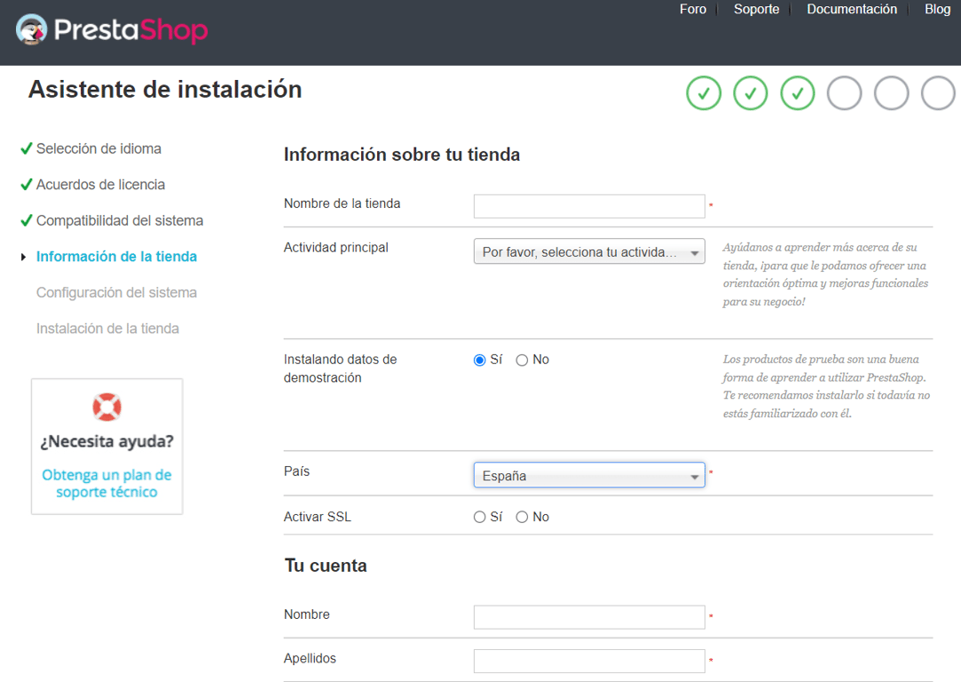 Asistente de instalaci&oacute;n de PrestaShop