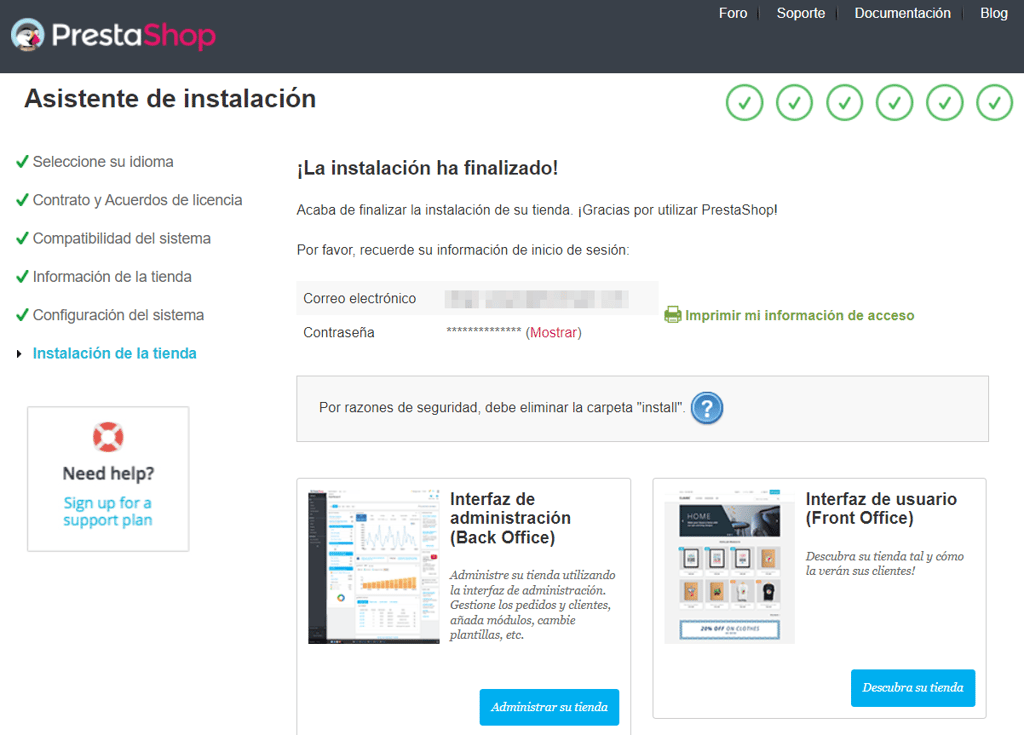 Asistente de instalación de PrestaShop