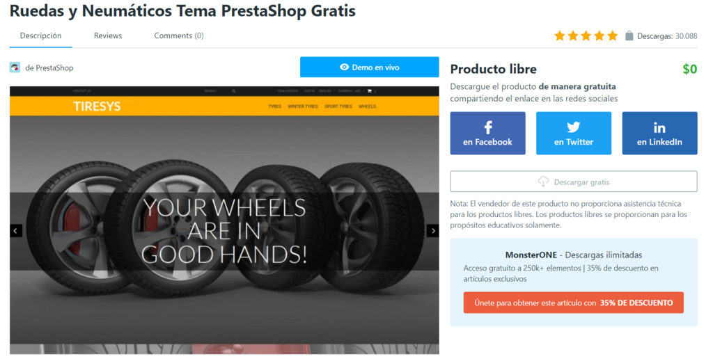 Tema gratis de TemplateMonster para PrestaShop