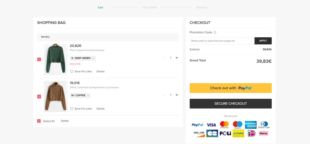 Visualizaci&oacute;n de las opciones de pago con tarjeta de cr&eacute;dito al finalizar la compra