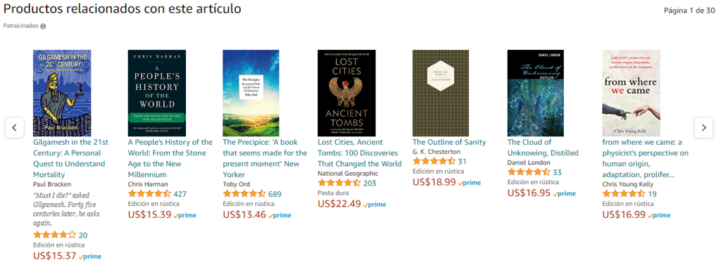 Sección de productos relacionados de Amazon