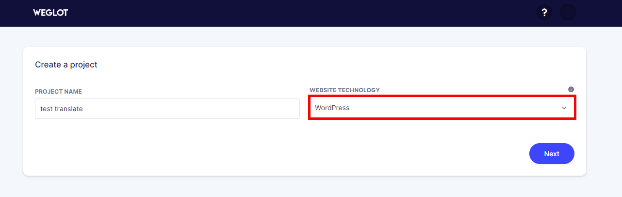 Crear proyecto en Weglot