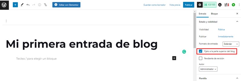 Opci&oacute;n para fijar la entrada a la parte superior del blog