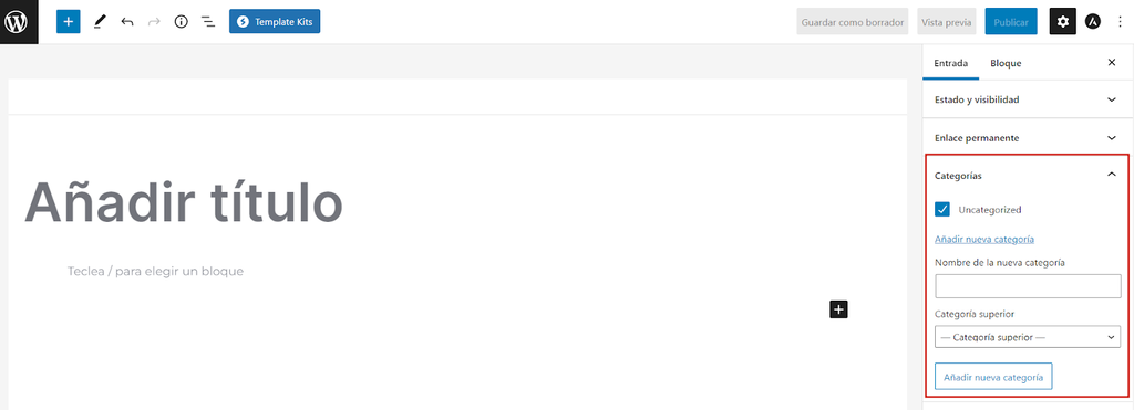 Secci&oacute;n de categor&iacute;as de un post en WordPress