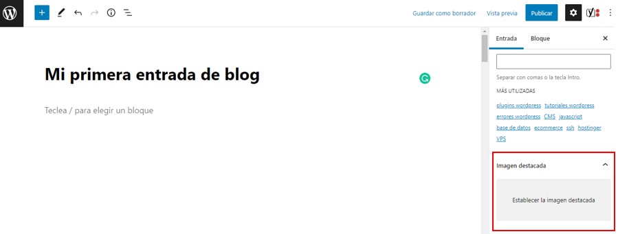 Visualizaci&oacute;n de la opci&oacute;n para agregar la imagen destacada