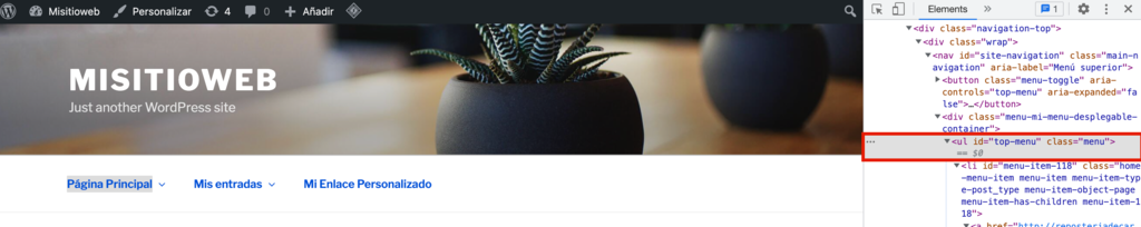 cómo localizar el selector de id de un tema utilizando la herramienta de inspección en google