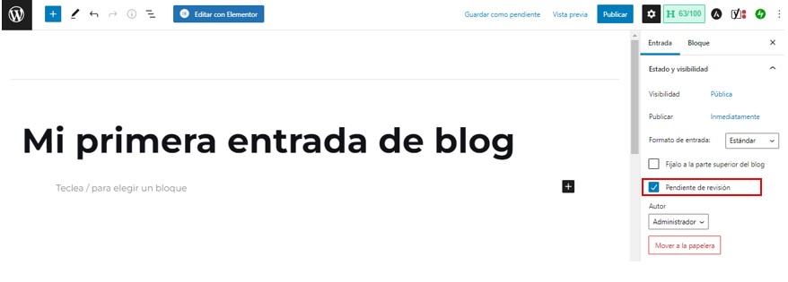 Opci&oacute;n para marcar la entrada como pendiente de revisi&oacute;n