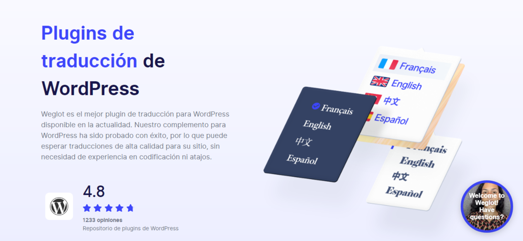 Página de inicio del sitio web de Weglot