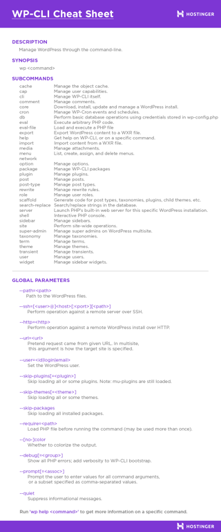 Hoja de trucos de los comandos WP-CLI