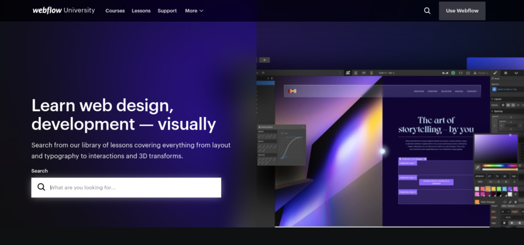 P&aacute;gina de inicio de Webflow University