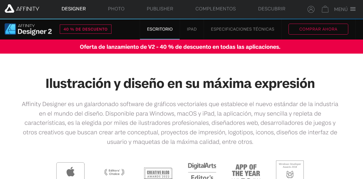 P&aacute;gina de Affinity Designer