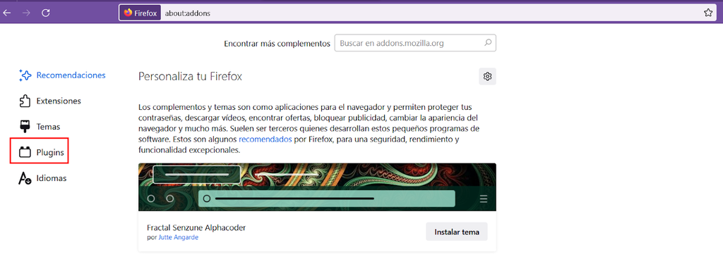 Men&uacute; de opciones de Mozilla Firefox