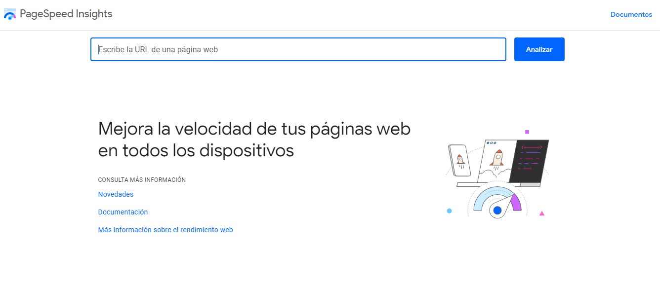 Página de inicio de PageSpeed Insights