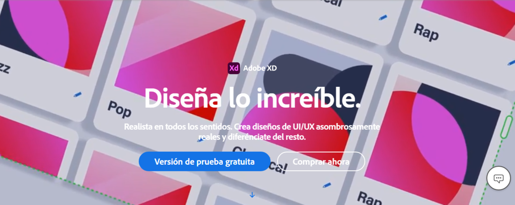 P&aacute;gina de Adobe XD