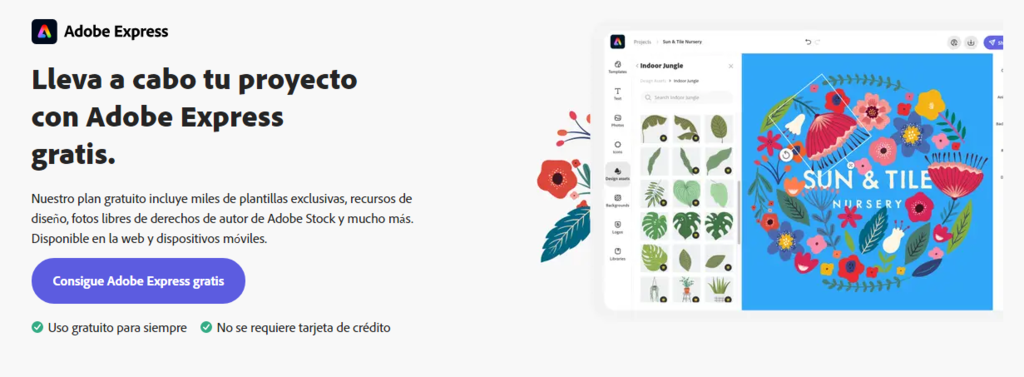 P&aacute;gina de Adobe Express
