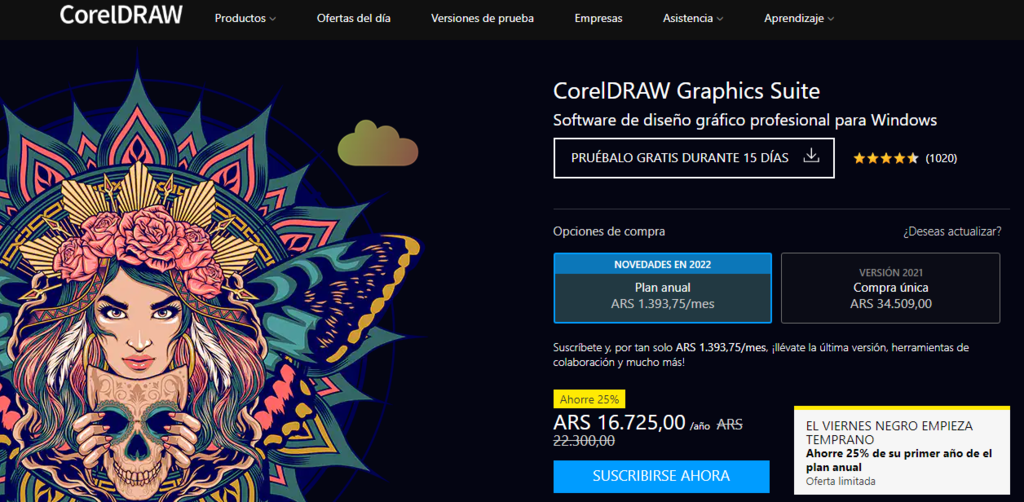 P&aacute;gina de inicio de CorelDRAW Graphics Suite