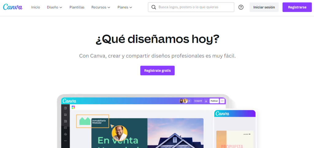 P&aacute;gina de inicio de la herramienta de dise&ntilde;o Canva