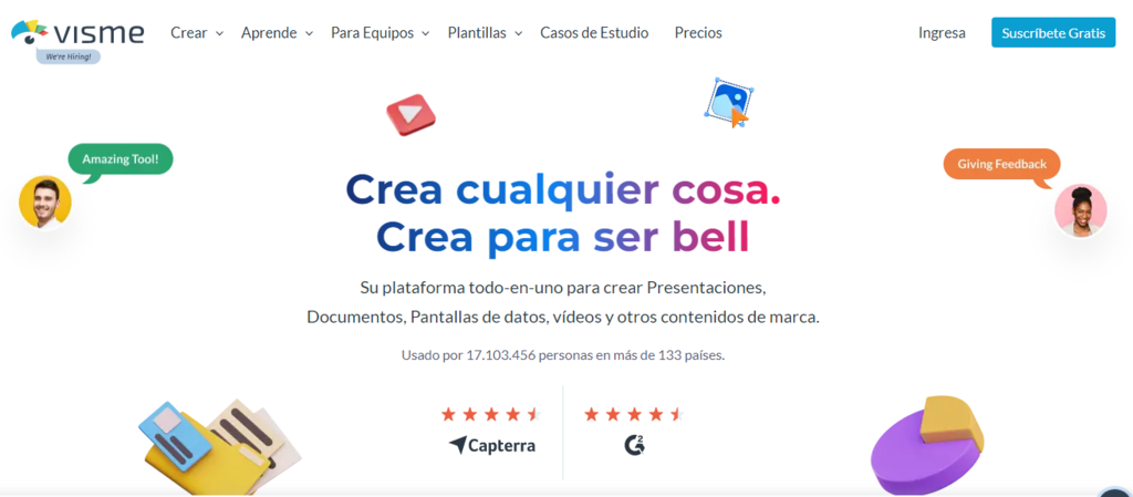 P&aacute;gina de inicio de Visme