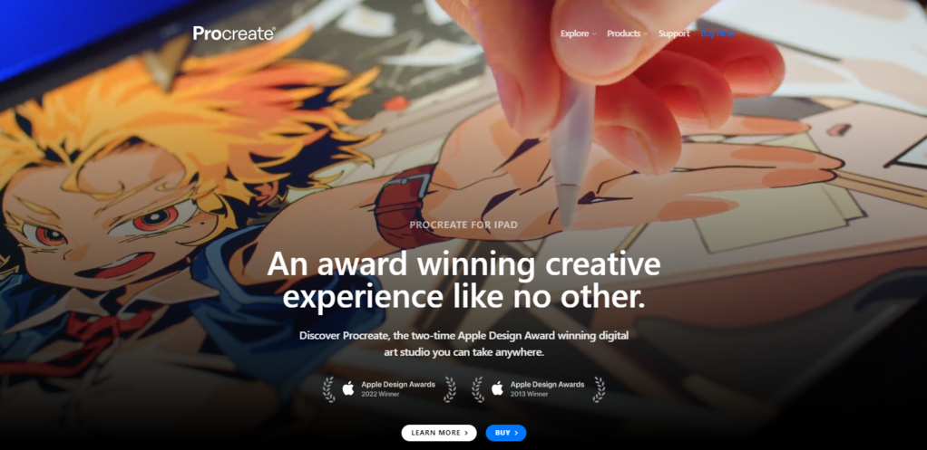 P&aacute;gina de inicio de la herramienta de dise&ntilde;o web Procreate