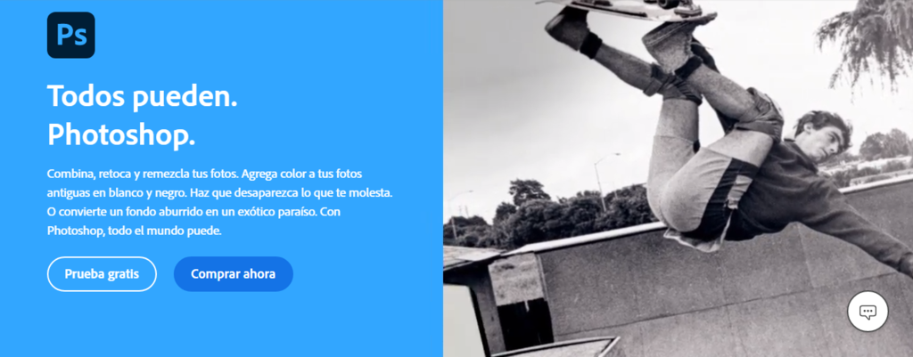 P&aacute;gina de inicio de Photoshop