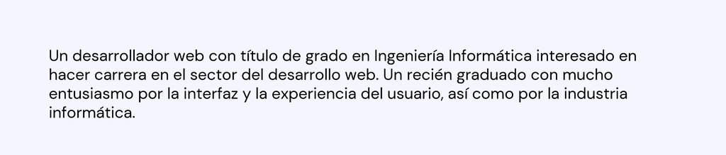 Ejemplo de secci&oacute;n descriptiva del curr&iacute;culum de un desarrollador junior