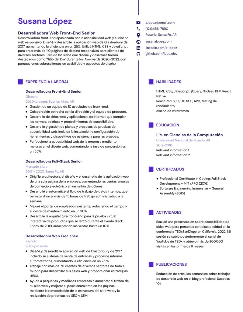 Ilustración de un ejemplo de currículum de programador