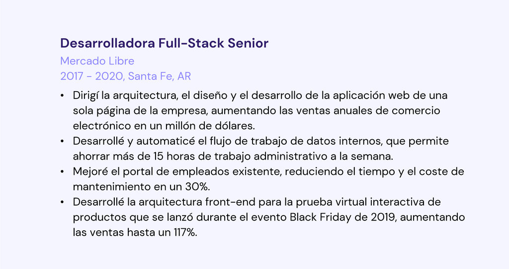 Ejemplo de experiencia m&aacute;s detallado para curr&iacute;culum de programaci&oacute;n