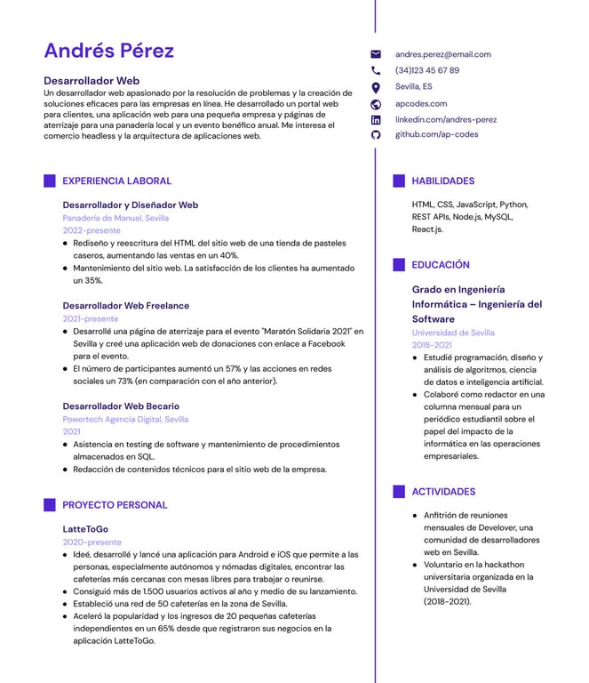 Ejemplo de curr&iacute;culum de programador web