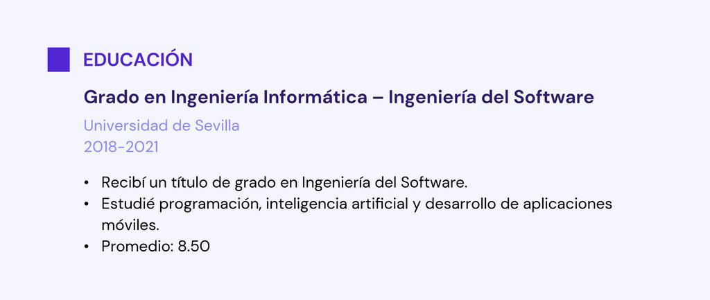 Ejemplo de secci&oacute;n de educaci&oacute;n