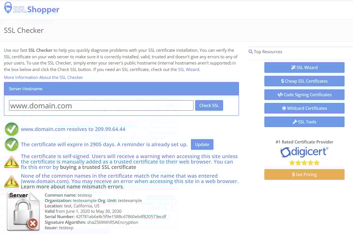 Visualizaci&oacute;n de errores en SSL Shopper