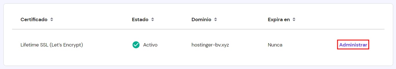 Administrar SSL en el hPanel