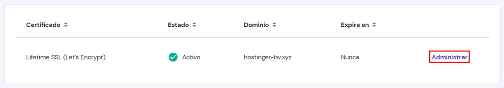 Administrar SSL en el hPanel