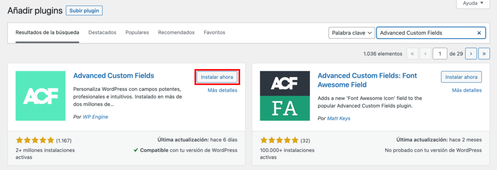 Add plugins section en WordPress