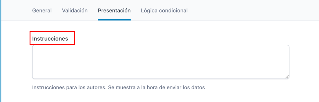 Campo de instrucciones